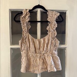 Abercrombie & Fitch Ruffled Smocked Tan and White Tank Top